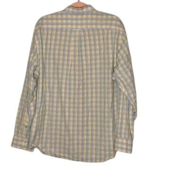 Izod Plaid Button Down Dress Shirt Mens XL Cotton Yellow Blue Preppy Office Work - Picture 3 of 9